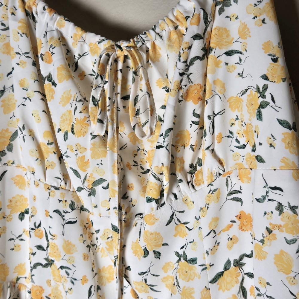Scarlet Darkness White Yellow Floral Milkmaid Midi Sundress Cottagecore Large - Picture 10 of 14